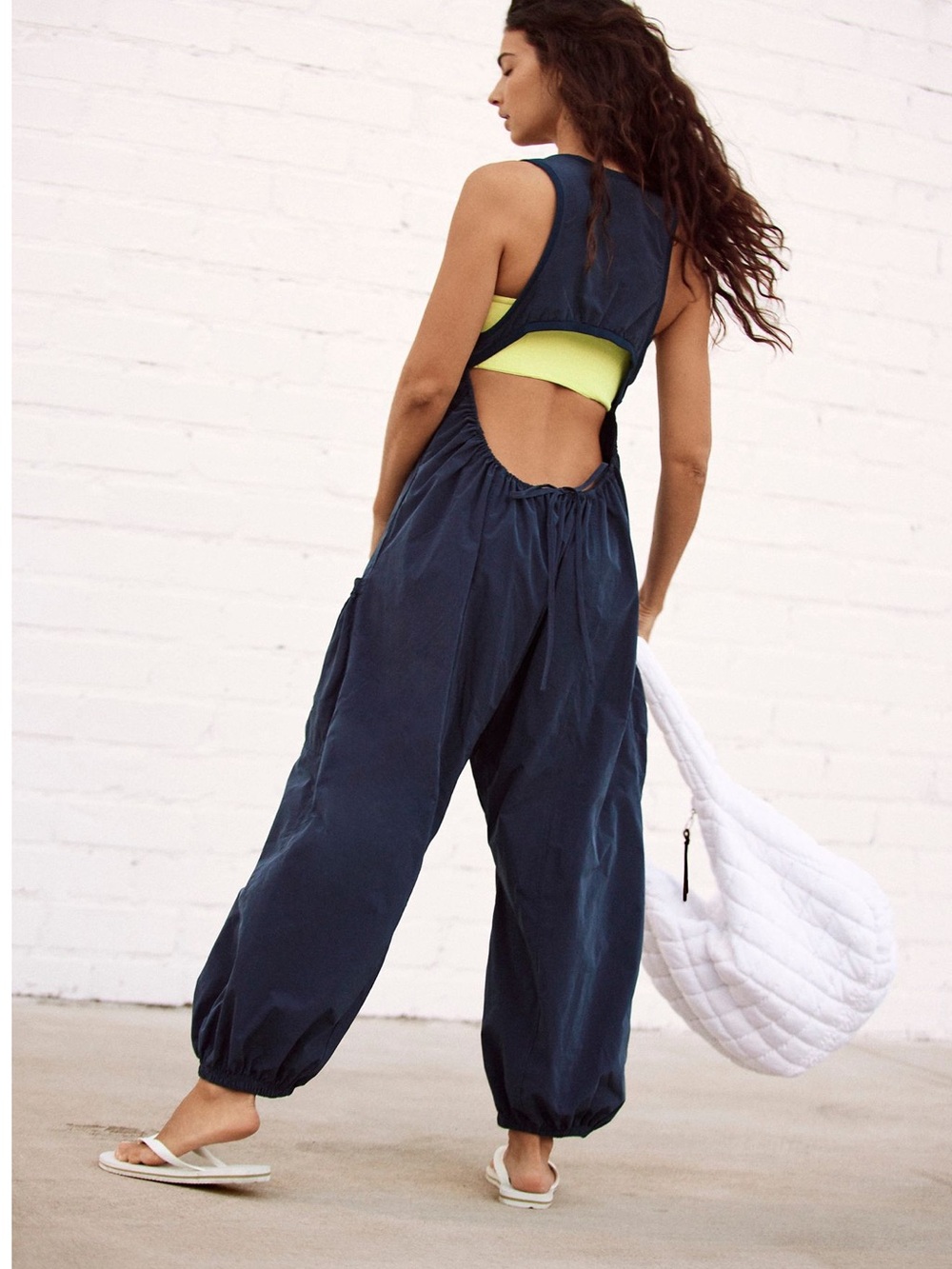 Free People Navy Open-Back Relaxed Jumpsuit